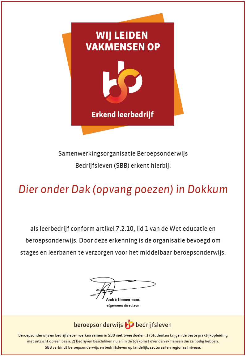 SBB certificaat DierOnderDakDokkum